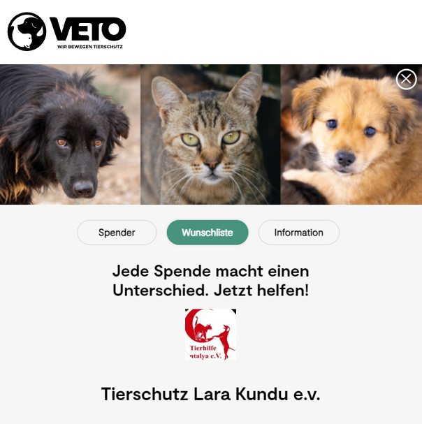 Danke VETO Tierschutz für die Unterstützung!